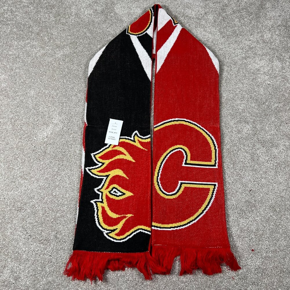 Reebok‎ Unisex OSFM Red Black Fringe Calgary Flames Ice Hockey NHL Scarf NWT